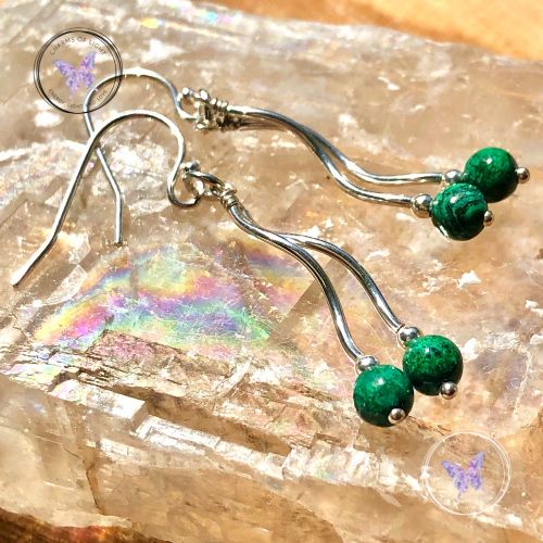 Chrysocolla Silver Double Twirl Dangler Earrings